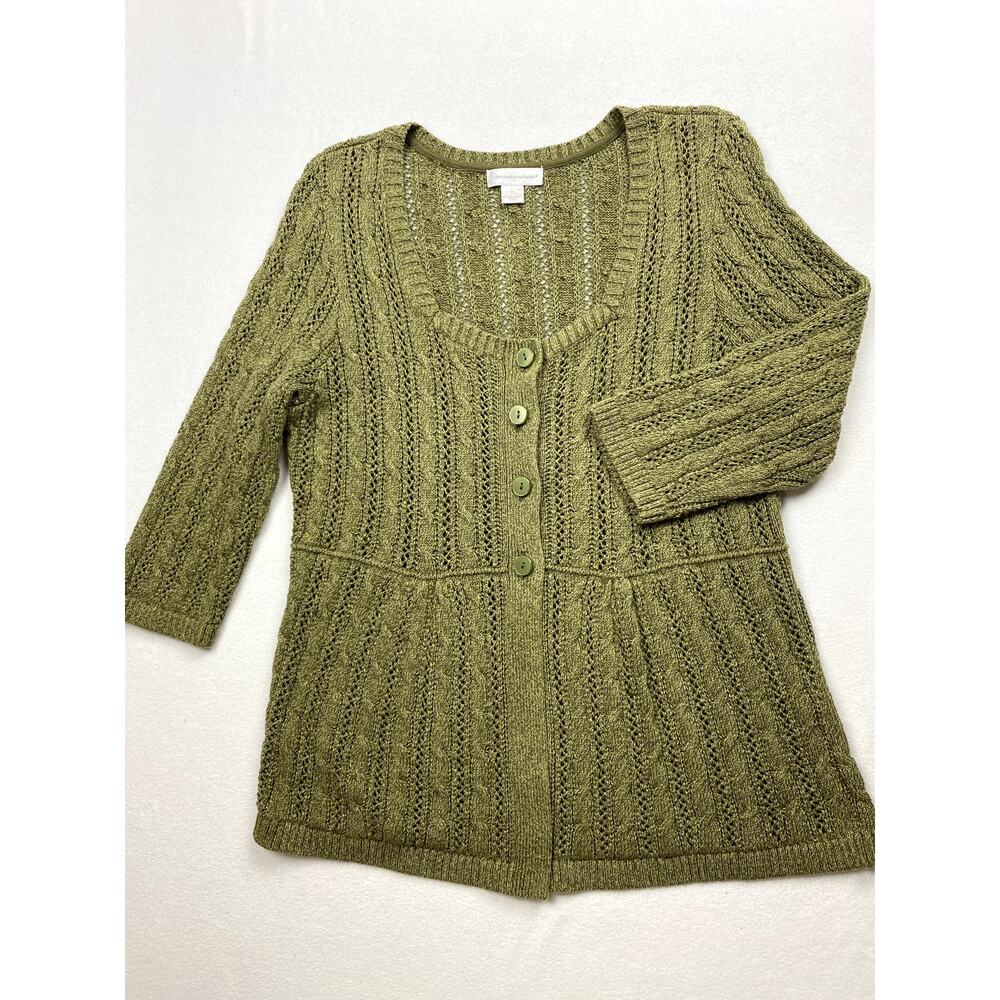 Christopher Banks Button Up Cardigan Sweater Women XL Green Knit 3/4 Sleeve